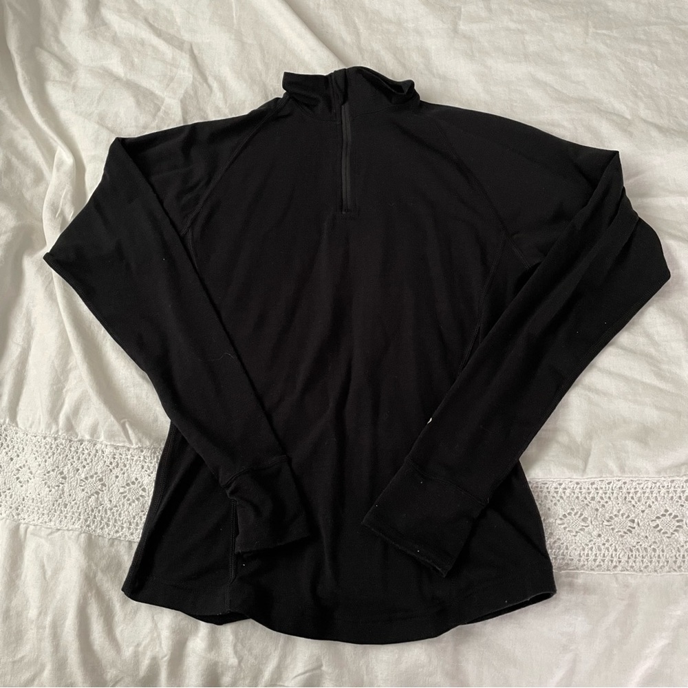 Duofold SMALL Black wool blend Performance 1/4 Zip too long sleeve base layer